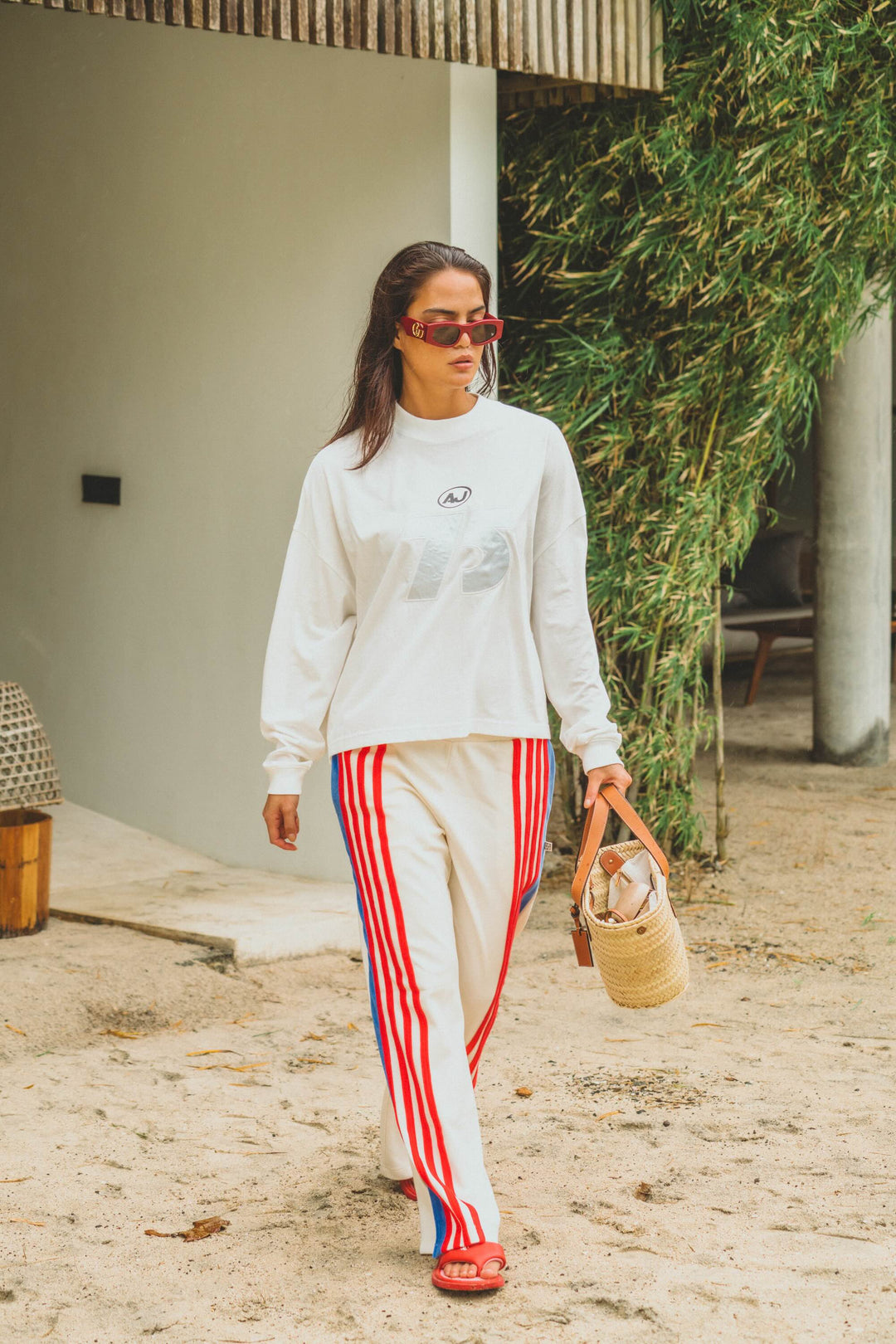 ARAMINTA JAMES Womens Stripe Sports Sheen Pant in Snow, WOMENS TRACK PANTS, ARAMINTA JAMES, Elwood 101