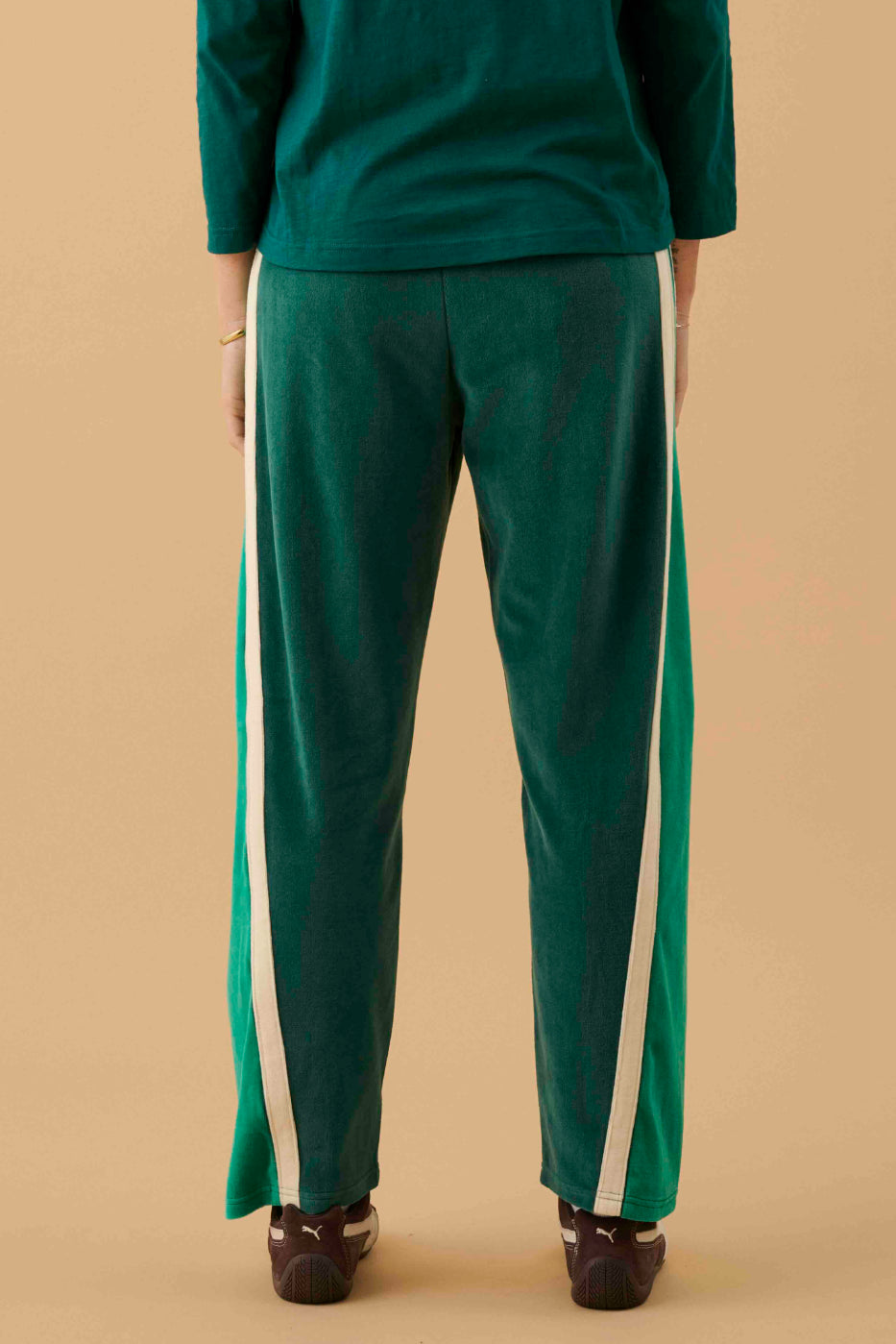 ARAMINTA JAMES Womens Velour Splice Trackpant in Storm Green, WOMENS TRACK PANTS, ARAMINTA JAMES, Elwood 101
