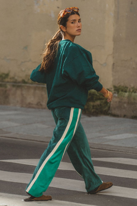 ARAMINTA JAMES Womens Velour Splice Trackpant in Storm Green, WOMENS TRACK PANTS, ARAMINTA JAMES, Elwood 101