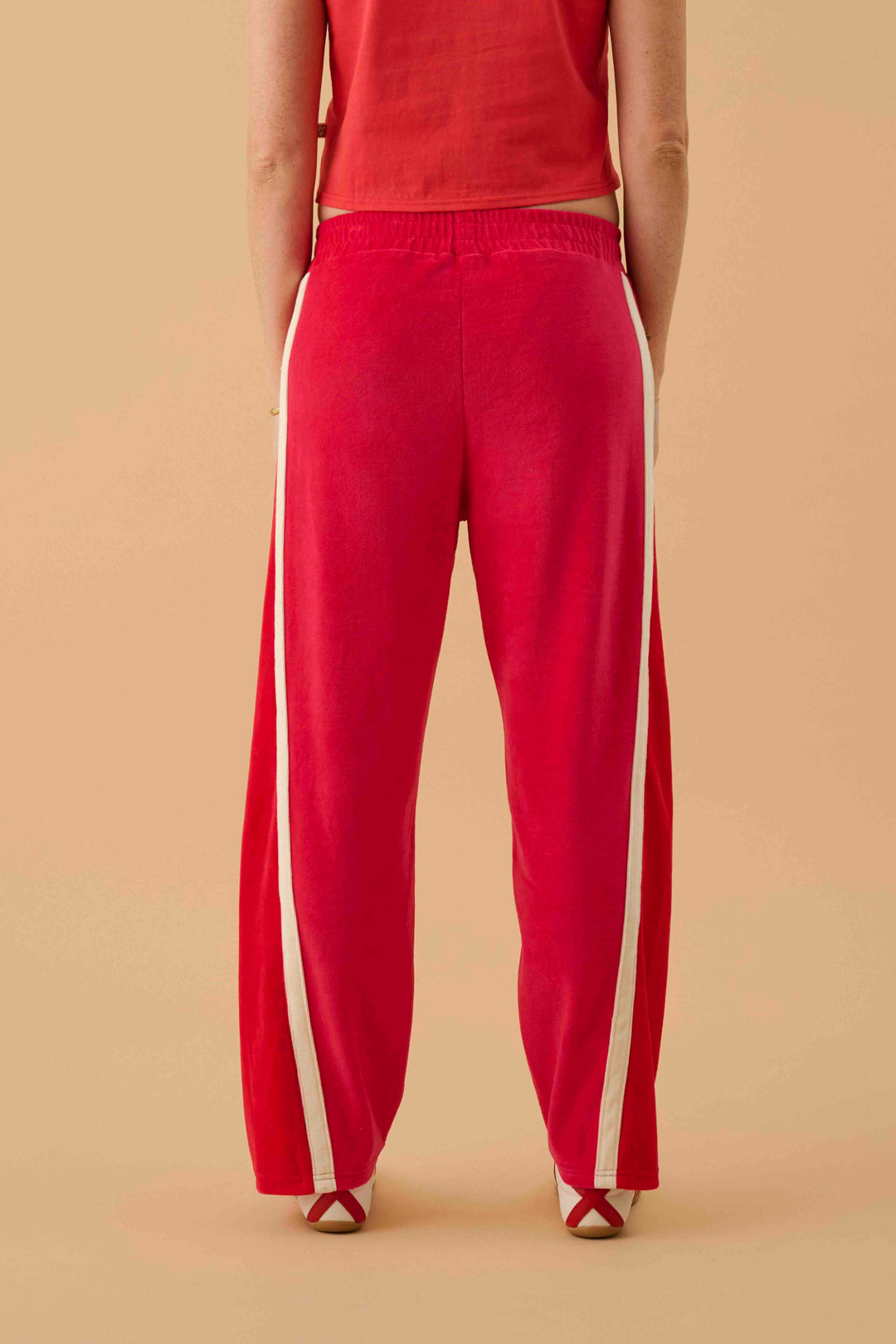 ARAMINTA JAMES Womens Velour Splice Trackpant in Tango Red, WOMENS TRACK PANTS, ARAMINTA JAMES, Elwood 101