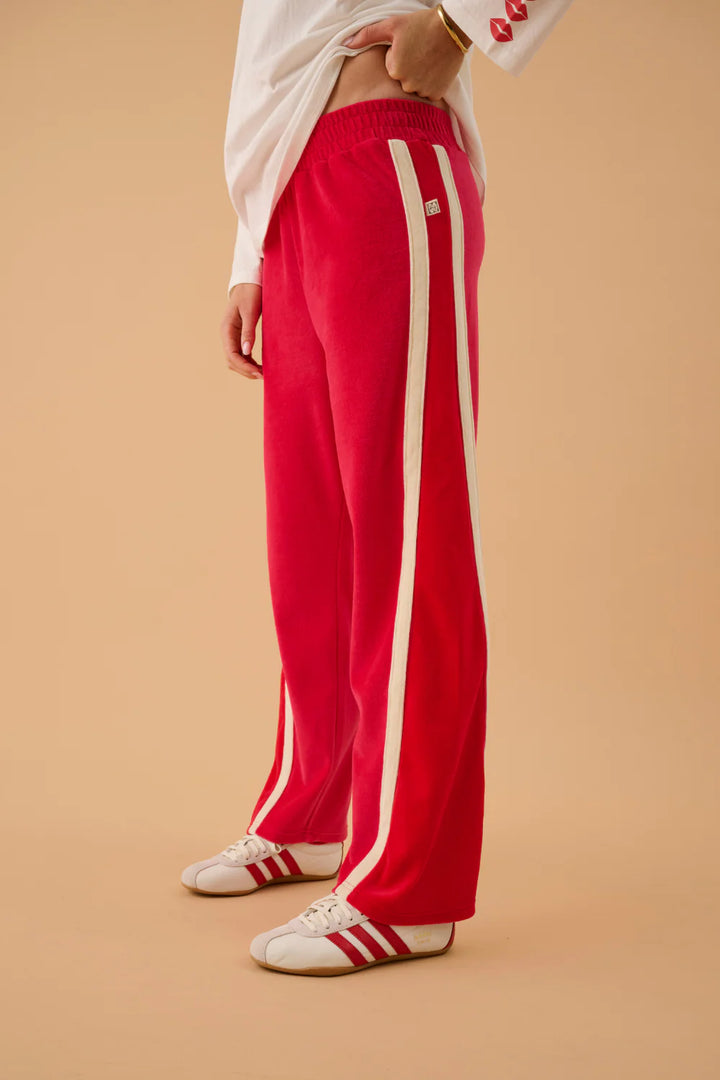 ARAMINTA JAMES Womens Velour Splice Trackpant in Tango Red, WOMENS TRACK PANTS, ARAMINTA JAMES, Elwood 101