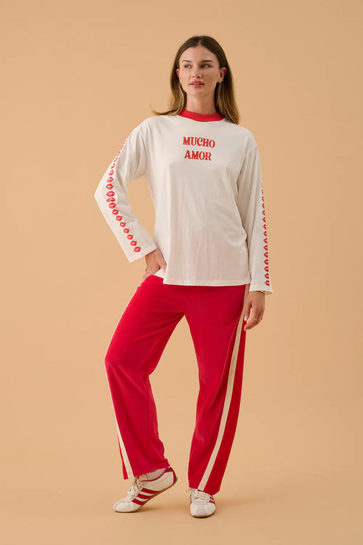 ARAMINTA JAMES Womens Velour Splice Trackpant in Tango Red, WOMENS TRACK PANTS, ARAMINTA JAMES, Elwood 101