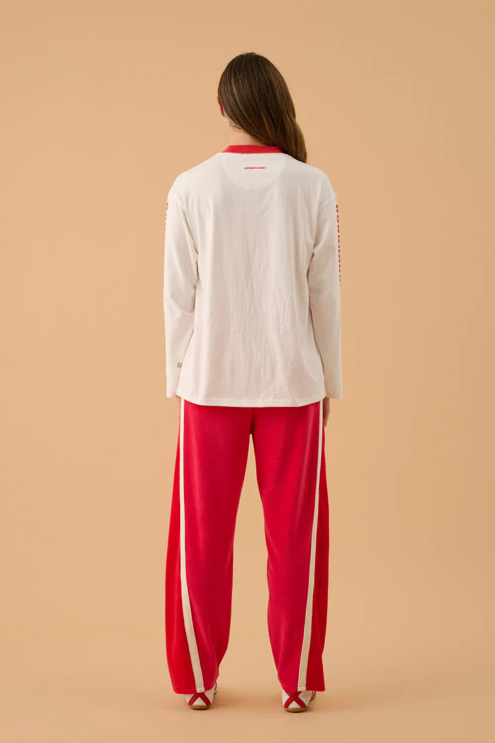 ARAMINTA JAMES Womens Velour Splice Trackpant in Tango Red, WOMENS TRACK PANTS, ARAMINTA JAMES, Elwood 101