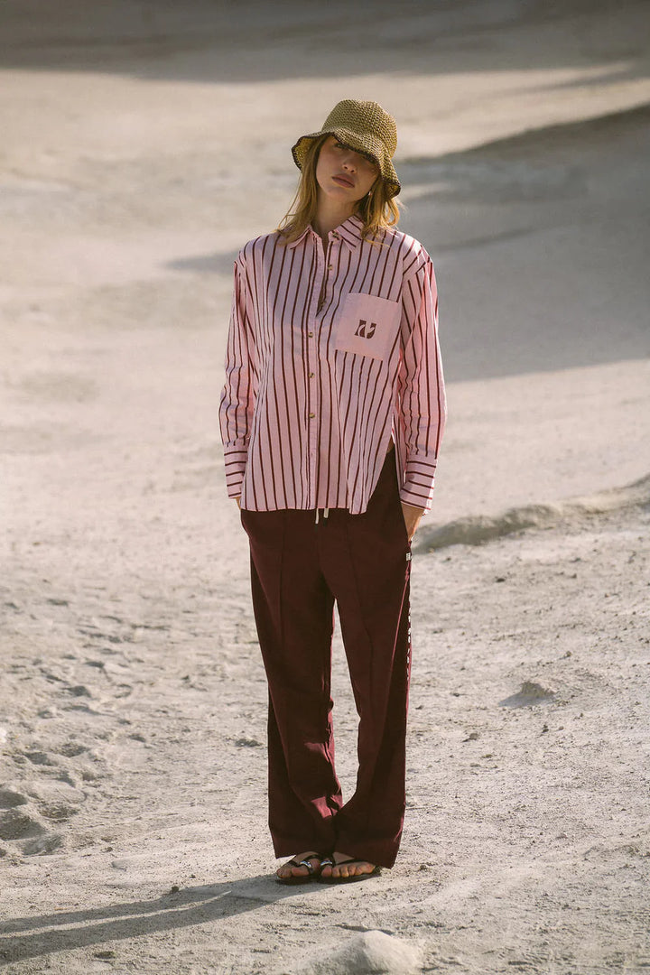 ARAMINTA JAMES Womens AJ Crest Palermo Stripe Shirt in Ballet Pink