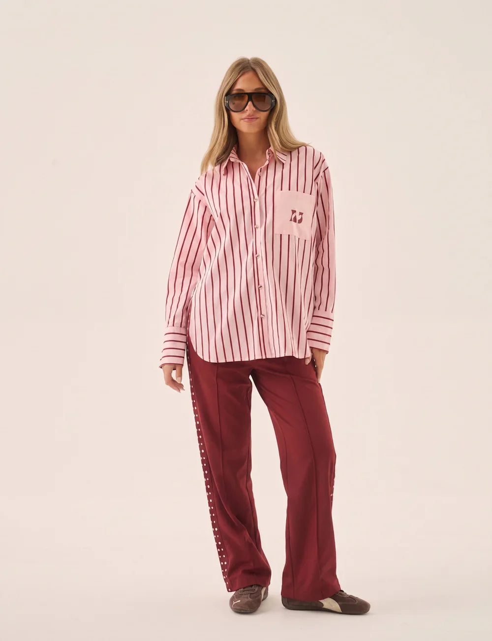 ARAMINTA JAMES Womens AJ Crest Palermo Stripe Shirt in Ballet Pink