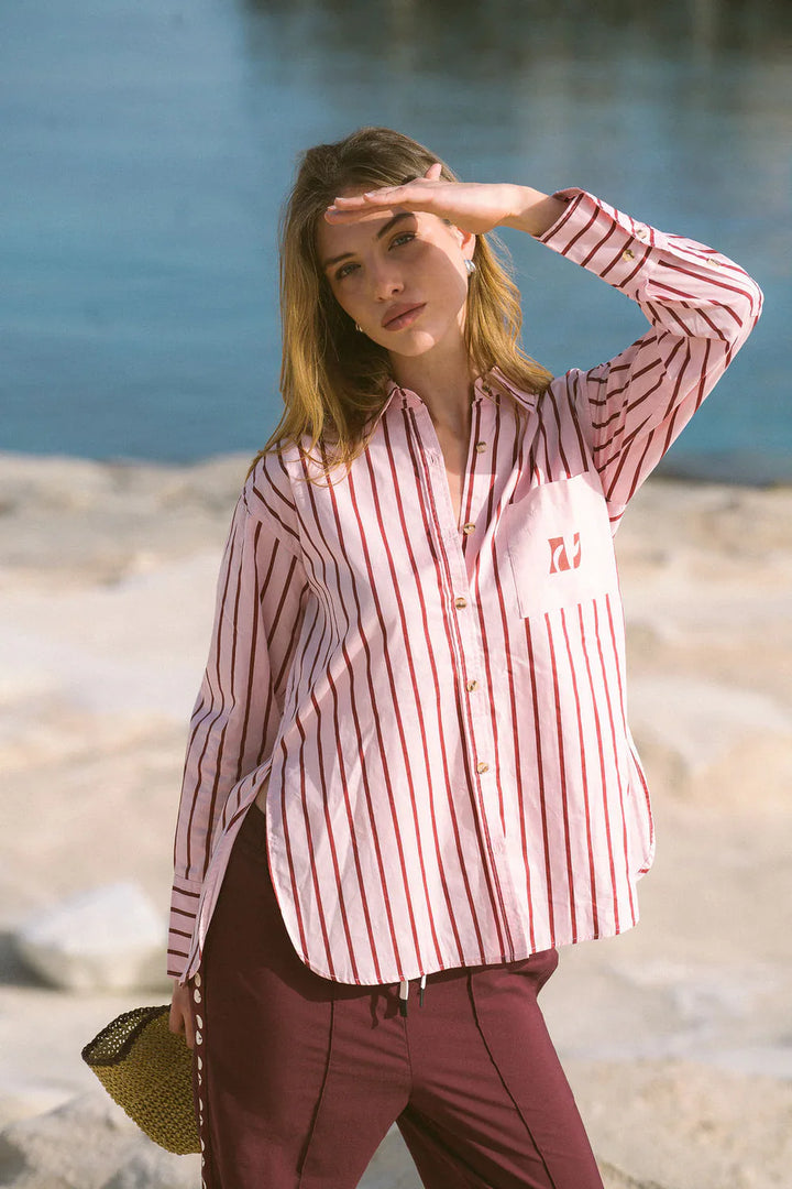 ARAMINTA JAMES Womens AJ Crest Palermo Stripe Shirt in Ballet Pink