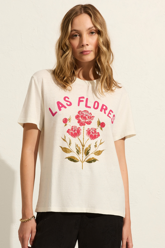 AUGUST THE LABEL Womens Las Flores Classic Tee - Off White
