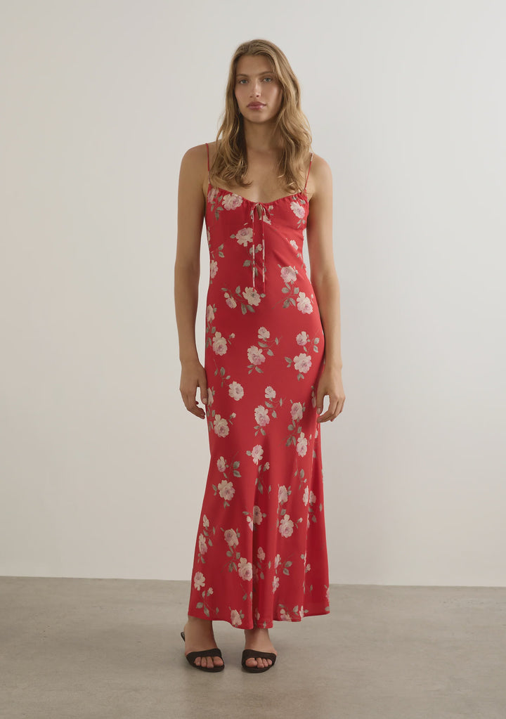 AUGUSTE THE LABEL Womens Anne Tie Slip Maxi Dress in Red Nova Floral