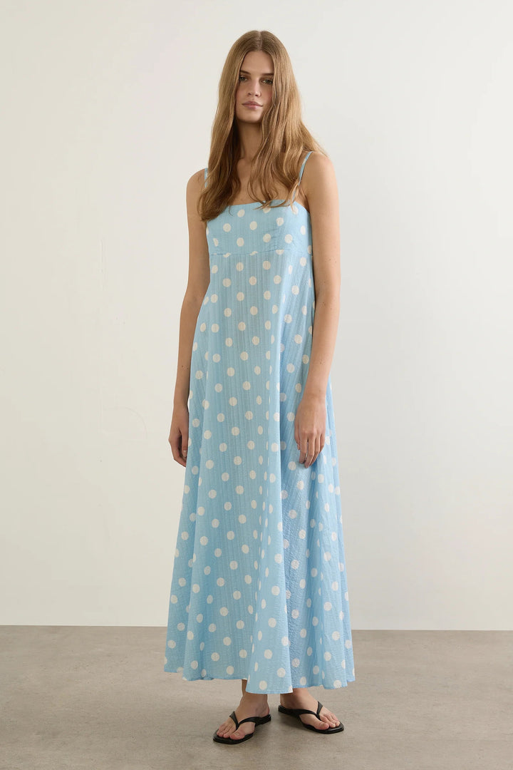 AUGUSTE THE LABEL Womens Ilse Maxi Dress in Sky Blue Polka Dot