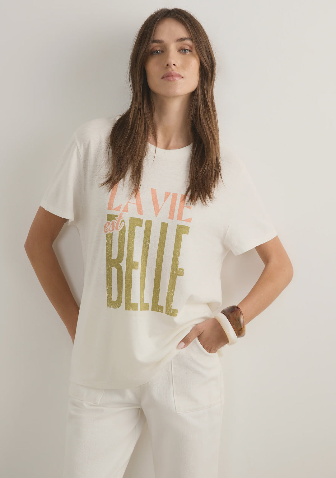AUGUSTE THE LABEL Womens Life Is Beautiful Classic Tee in White, WOMENS TEES & TANKS, AUGUSTE THE LABEL, Elwood 101