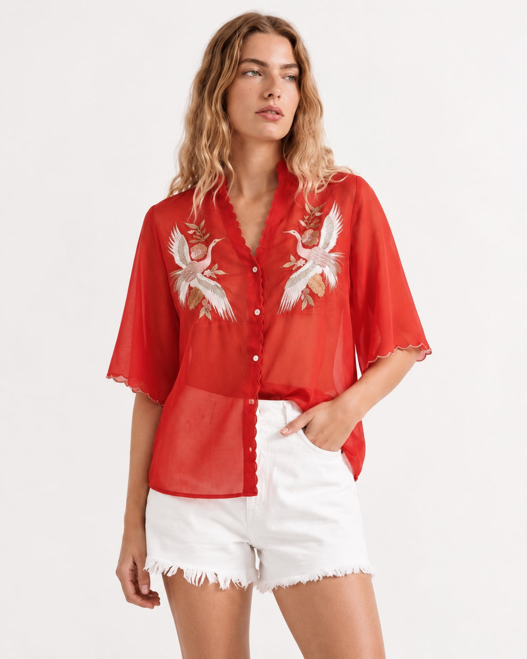 AUGUSTE THE LABEL Womens Zoe Blouse in Red, WOMENS TOPS & SHIRTS, AUGUSTE THE LABEL, Elwood 101