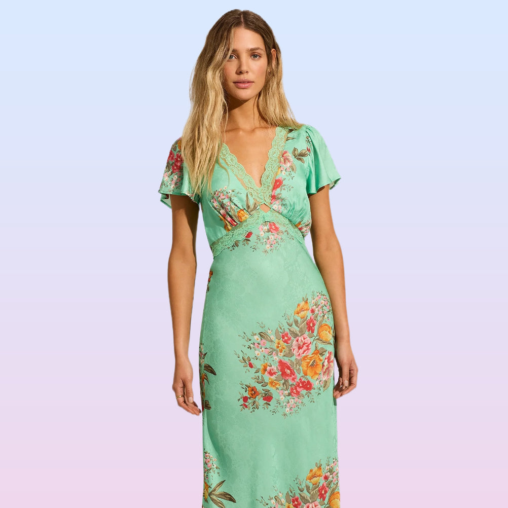 auguste green dress AUGUSTE ZELDA MIDI DRESS Corner Surf Shop