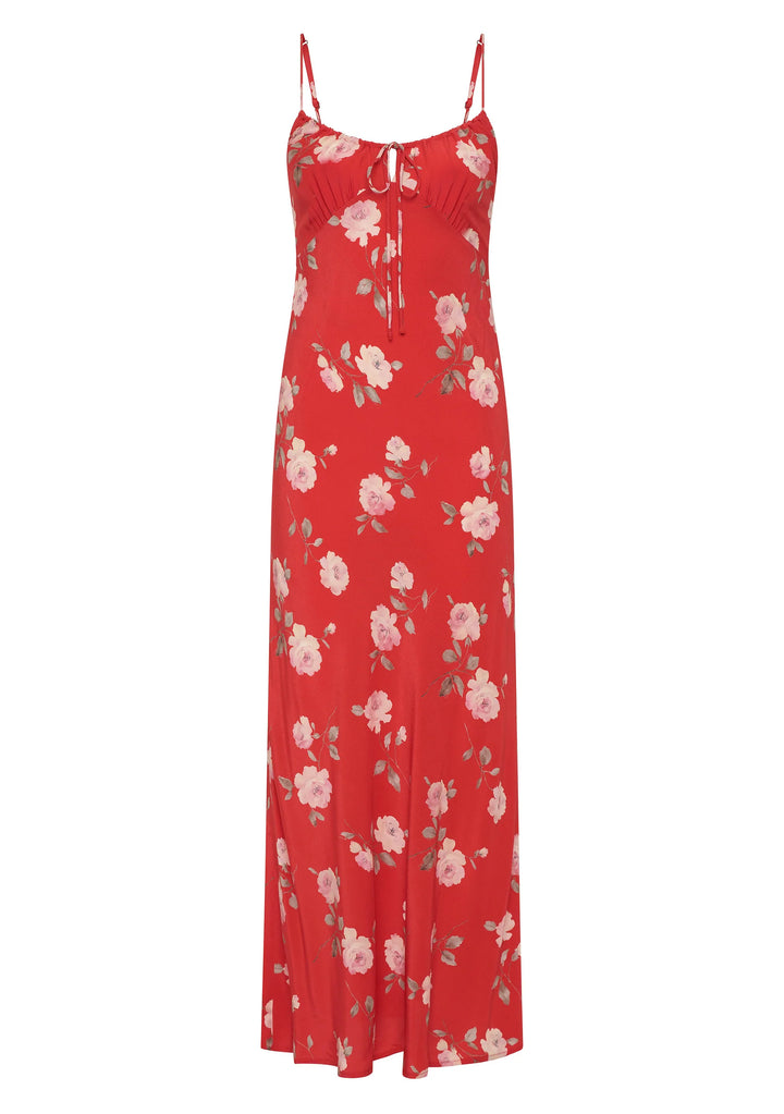 AUGUSTE THE LABEL Womens Anne Tie Slip Maxi Dress in Red Nova Floral