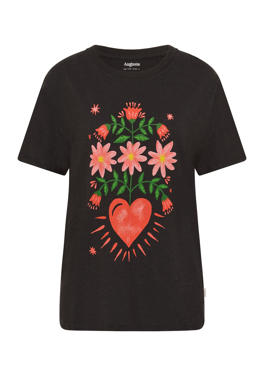 AUGUSTE THE LABEL Womens Fallen Hearts Classic Tee Washed Black, WOMENS TEES & TANKS, AUGUSTE THE LABEL, Elwood 101