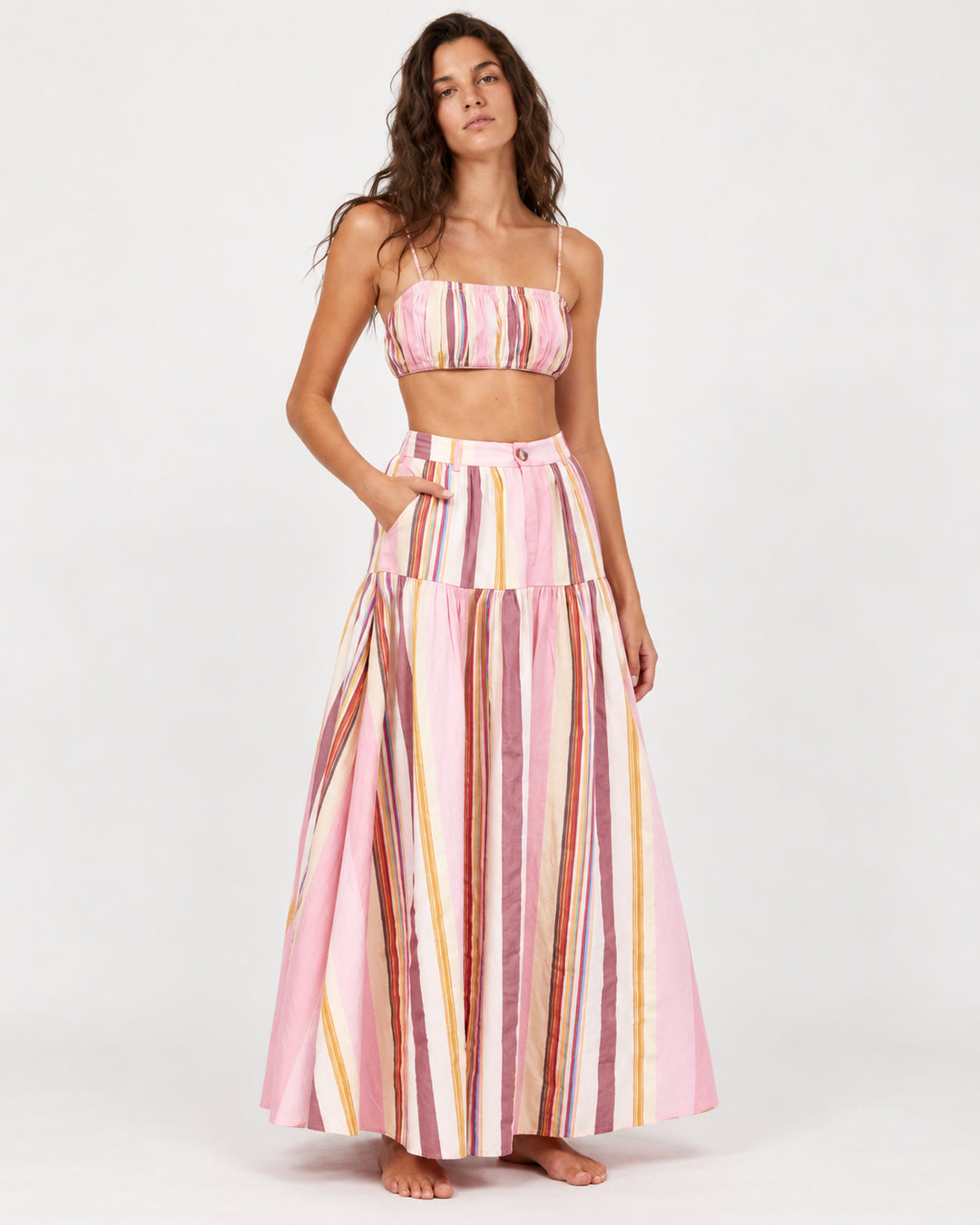AUGUSTE THE LABEL Womens Harley Maxi Skirt in Pink Multi Stripe, WOMENS SKIRTS, AUGUSTE THE LABEL, Elwood 101