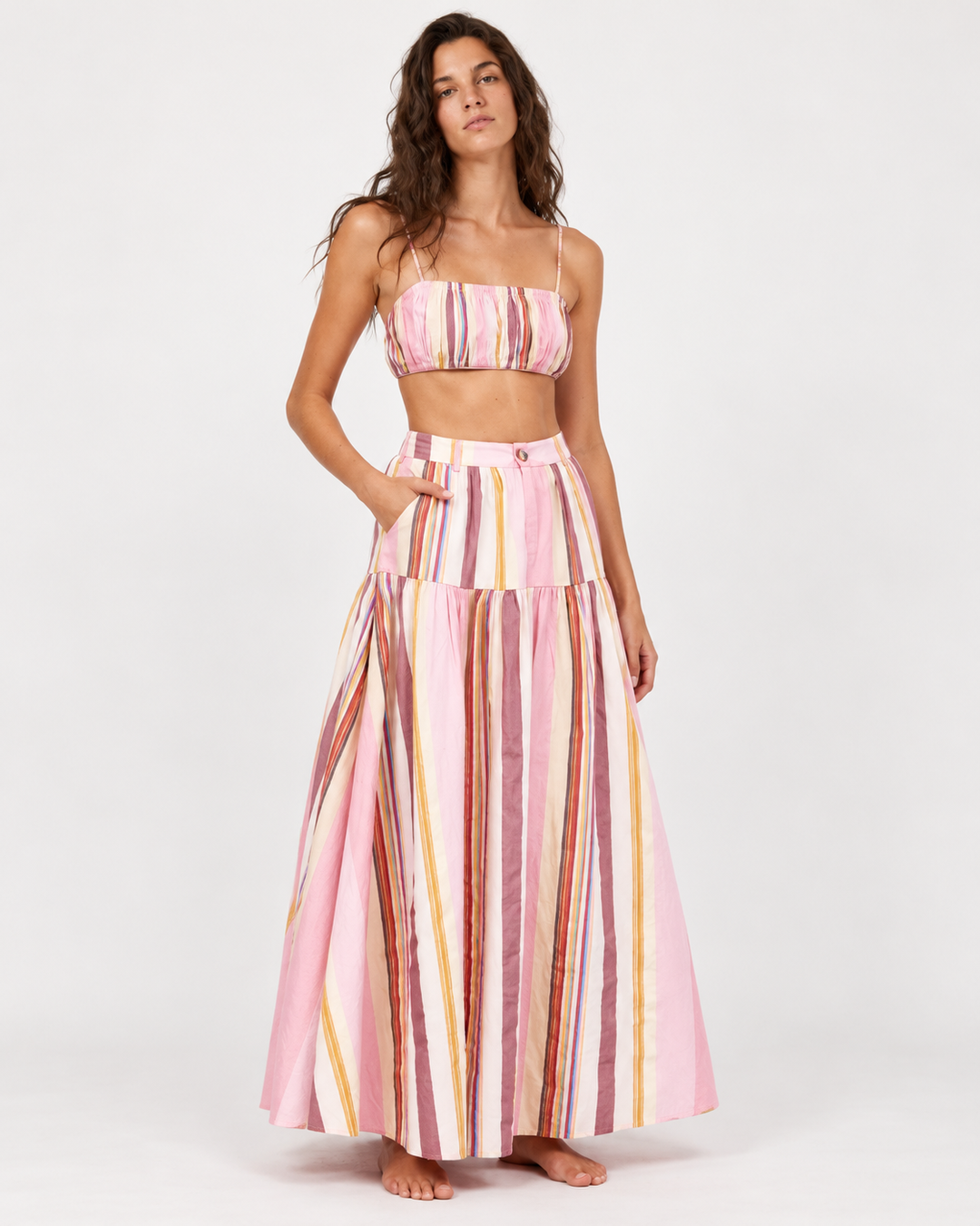 AUGUSTE THE LABEL Womens Harley Maxi Skirt in Pink Multi Stripe, WOMENS SKIRTS, AUGUSTE THE LABEL, Elwood 101