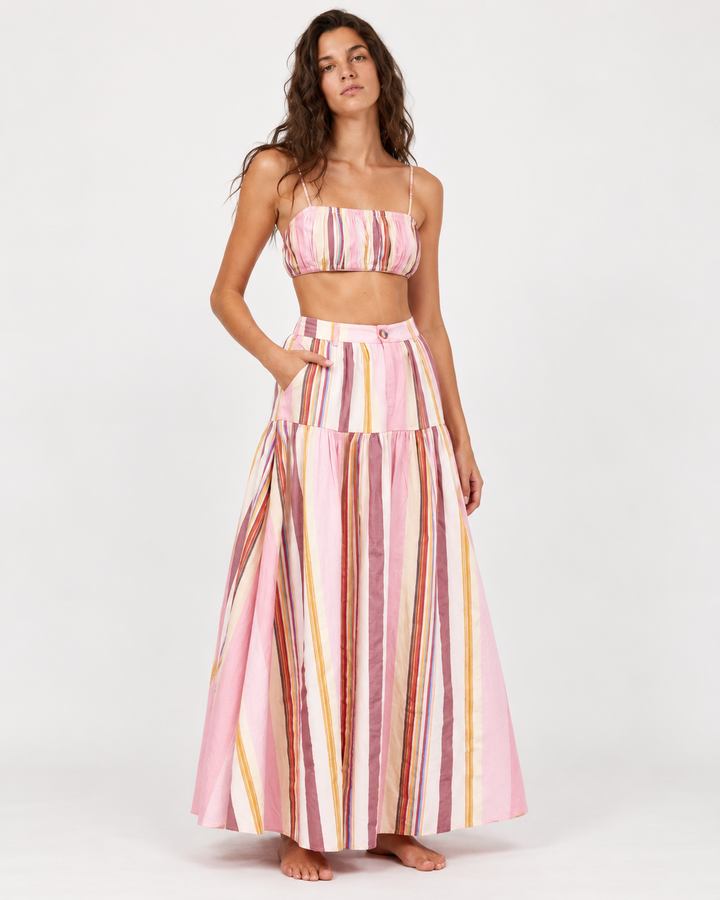 AUGUSTE THE LABEL Womens Harley Maxi Skirt in Pink Multi Stripe, WOMENS SKIRTS, AUGUSTE THE LABEL, Elwood 101