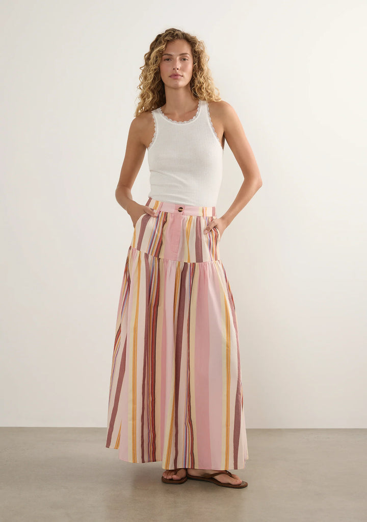AUGUSTE THE LABEL Womens Harley Maxi Skirt in Pink Multi Stripe, WOMENS SKIRTS, AUGUSTE THE LABEL, Elwood 101