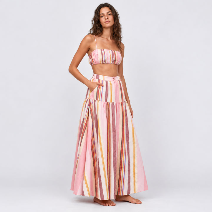 AUGUSTE THE LABEL Womens Harley Maxi Skirt in Pink Multi Stripe, WOMENS SKIRTS, AUGUSTE THE LABEL, Elwood 101