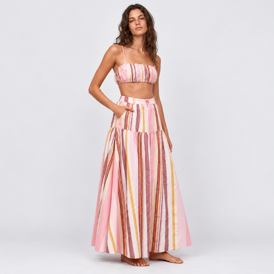 AUGUSTE THE LABEL Womens Harley Maxi Skirt in Pink Multi Stripe, WOMENS SKIRTS, AUGUSTE THE LABEL, Elwood 101