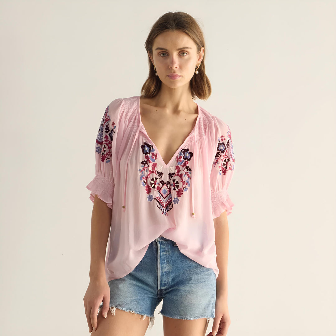 AUGUSTE THE LABEL Womens Indra Embroidered Blouse in Pink