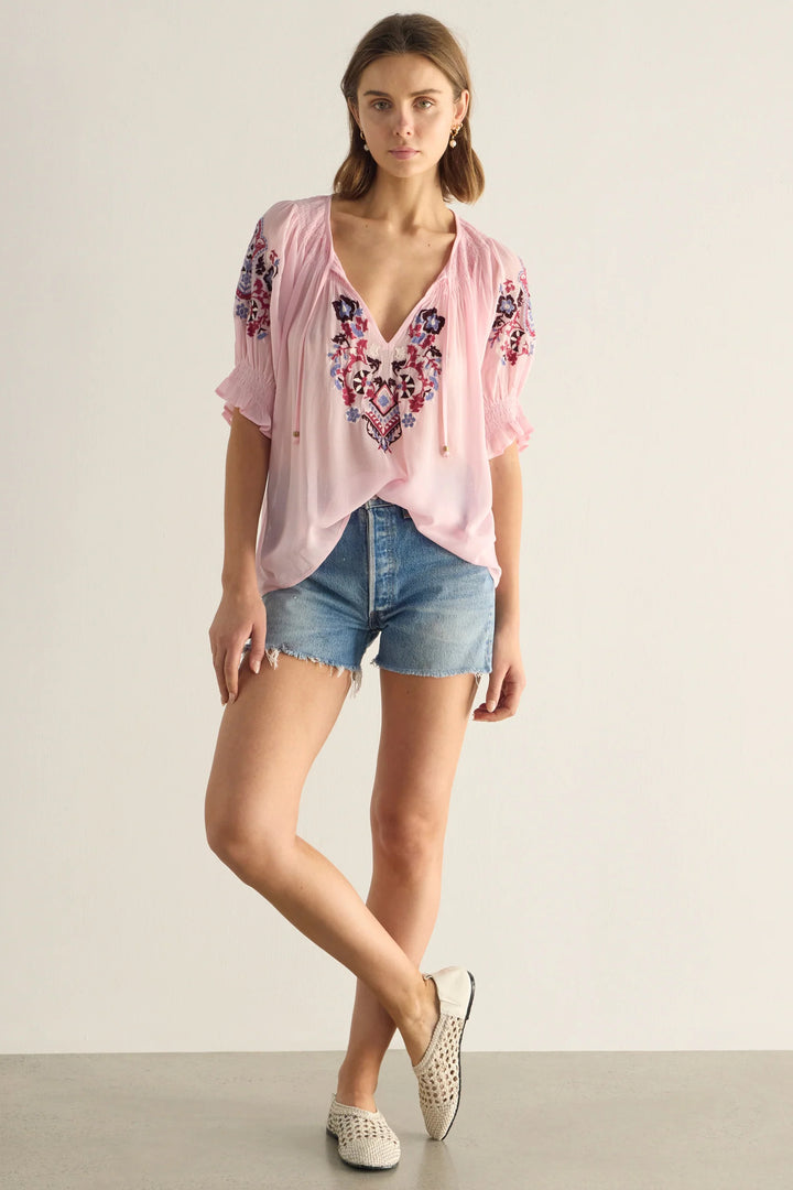 AUGUSTE THE LABEL Womens Indra Embroidered Blouse in Pink