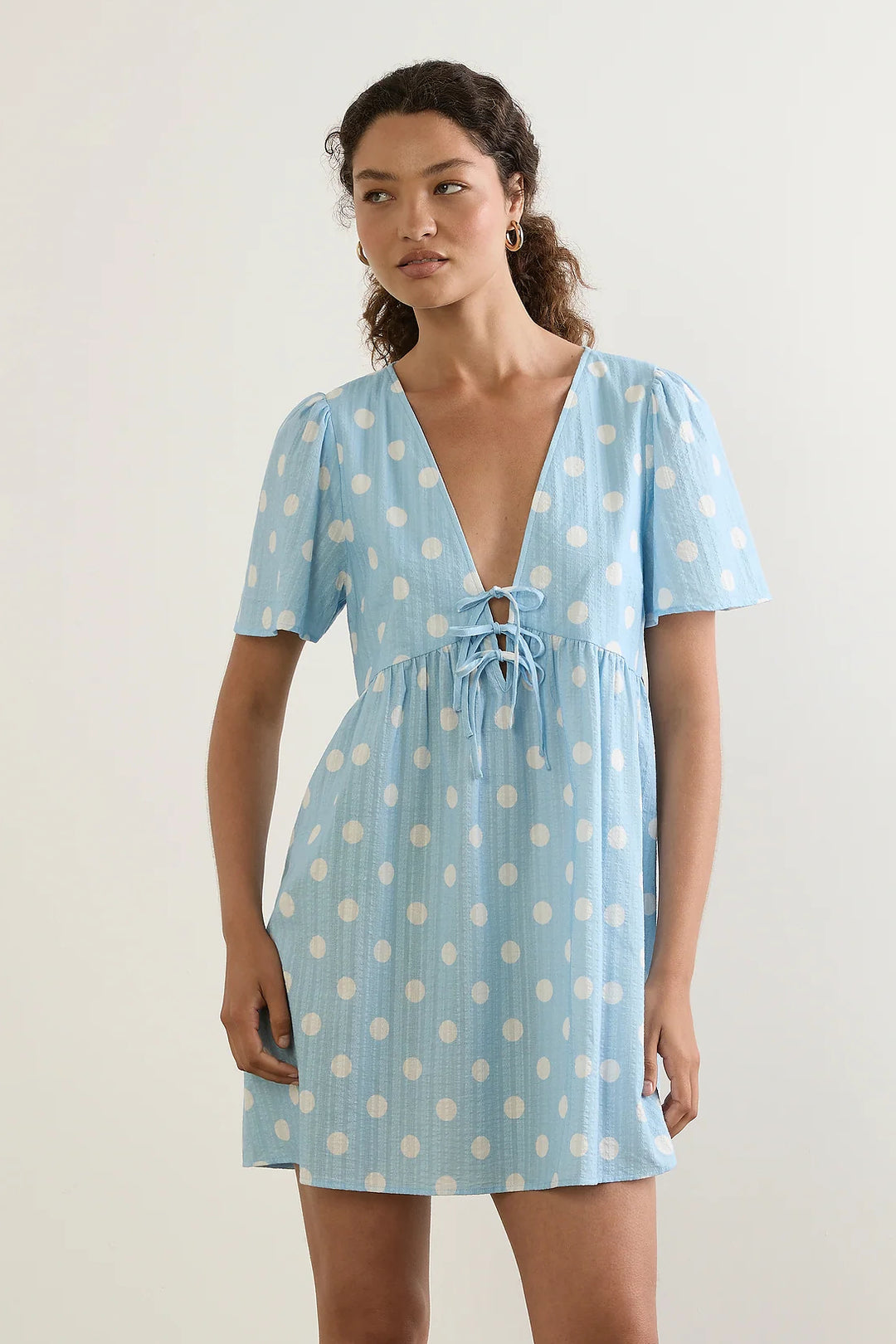 AUGUSTE THE LABEL Womens Valentina Mini Dress in Sky Blue Polka Dot