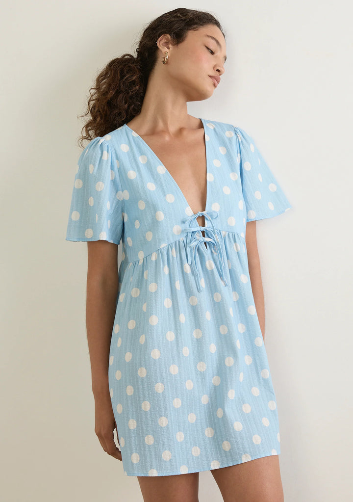 AUGUSTE THE LABEL Womens Valentina Mini Dress in Sky Blue Polka Dot