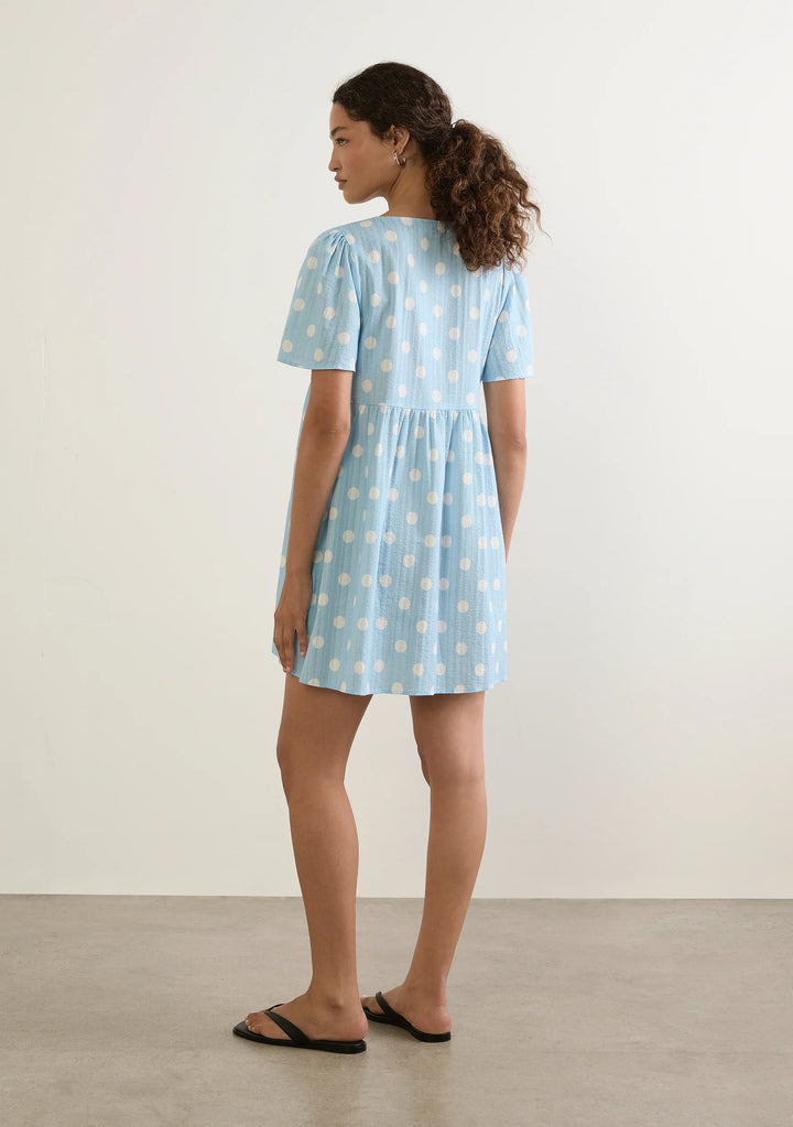 AUGUSTE THE LABEL Womens Valentina Mini Dress in Sky Blue Polka Dot