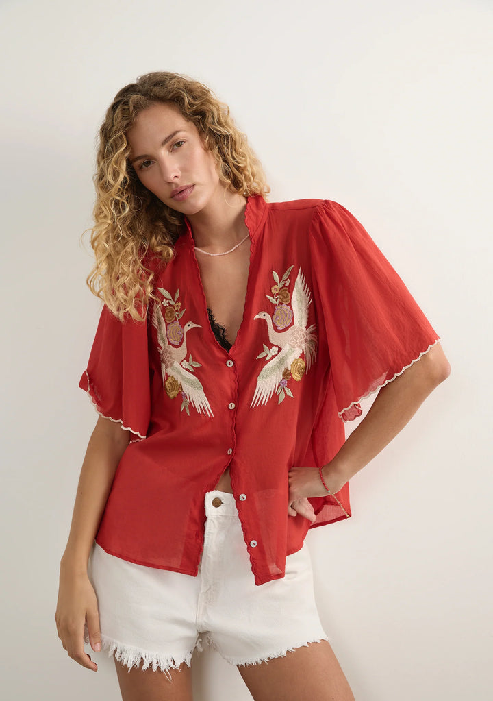 AUGUSTE THE LABEL Womens Zoe Blouse in Red, WOMENS TOPS & SHIRTS, AUGUSTE THE LABEL, Elwood 101
