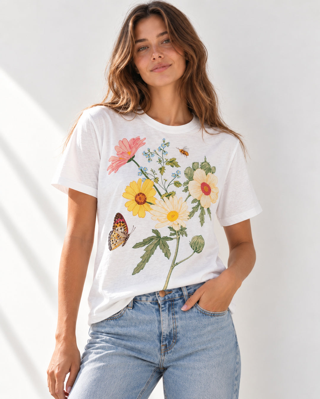 AUGUTE THE LABEL Womens Flower Bomb Classic Tee in White, WOMENS TEES & TANKS, AUGUSTE THE LABEL, Elwood 101