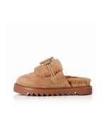 ALIAS MAE Womens Cedar Fawn Suede Shearling Slides
