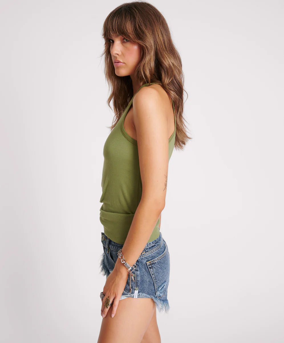 ONE TEASPOON Womens Army One Teaspoon Fine Rib Singlet - Army, WOMENS TEES & TANKS, OneTeaspoon, Elwood 101