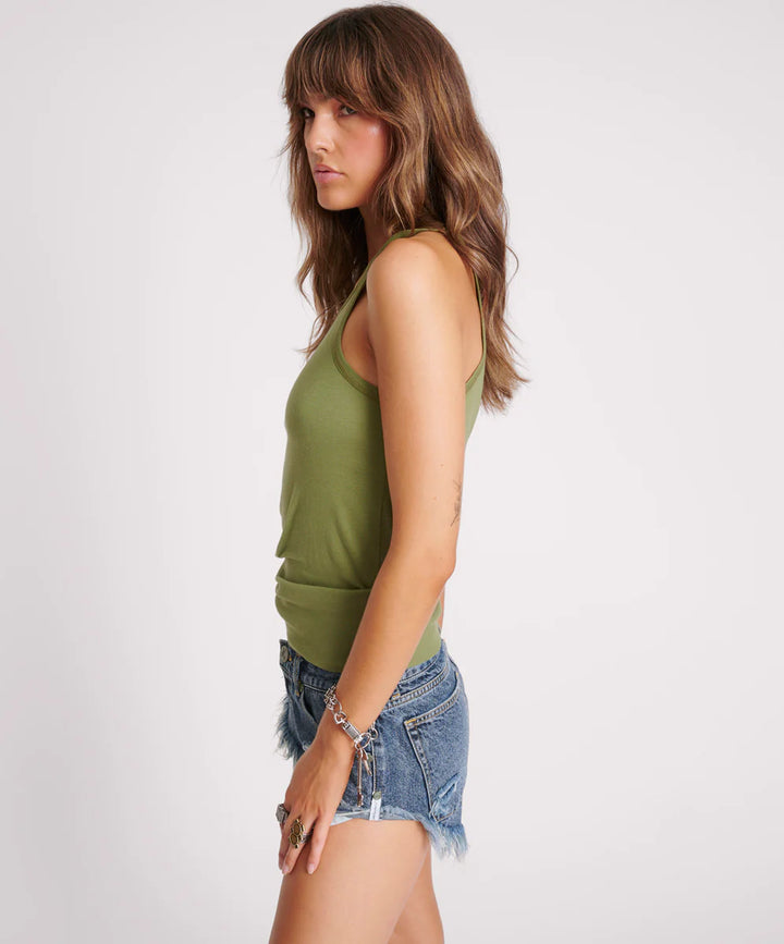 ONE TEASPOON Womens Army One Teaspoon Fine Rib Singlet - Army, WOMENS TEES & TANKS, OneTeaspoon, Elwood 101