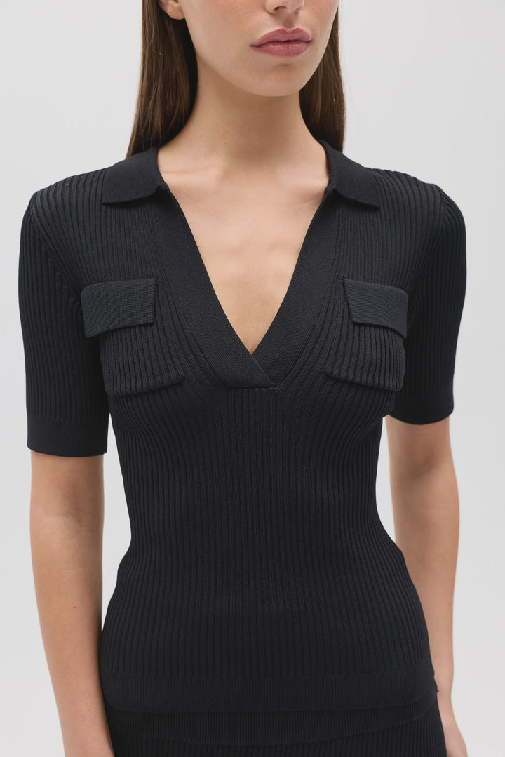 BAYSE BRAND Womens Miranda Knit Polo in Black