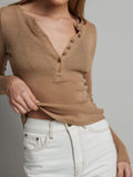 BAYSE BRAND Womens Xavier Long Sleeve Button Top - Latte, WOMENS TOPS & SHIRTS, BAYSE BRAND, Elwood 101