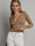 BAYSE BRAND Womens Xavier Long Sleeve Button Top - Latte, WOMENS TOPS & SHIRTS, BAYSE BRAND, Elwood 101