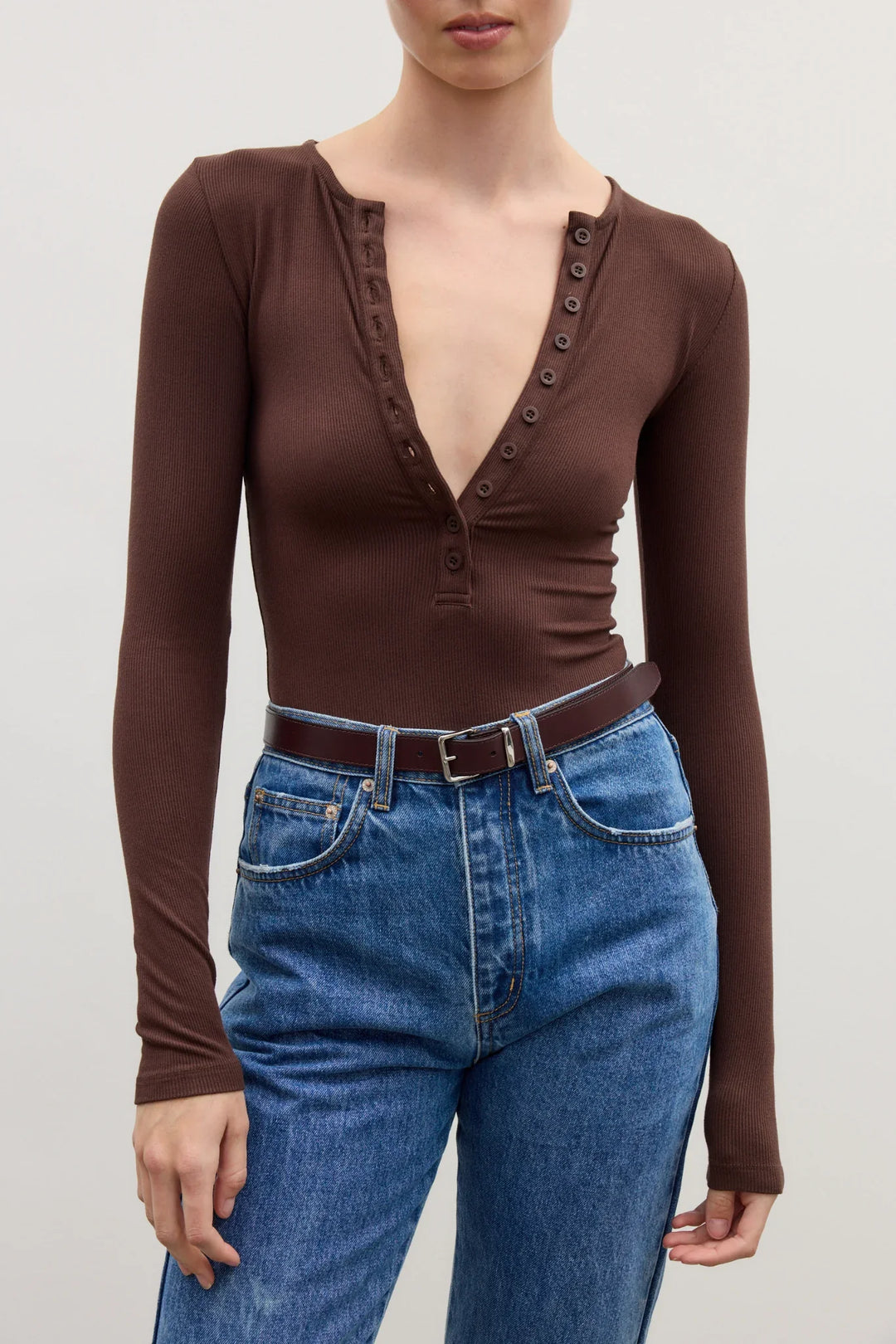 BAYSE BRAND Womens Lara Bodysuit in Chocolate