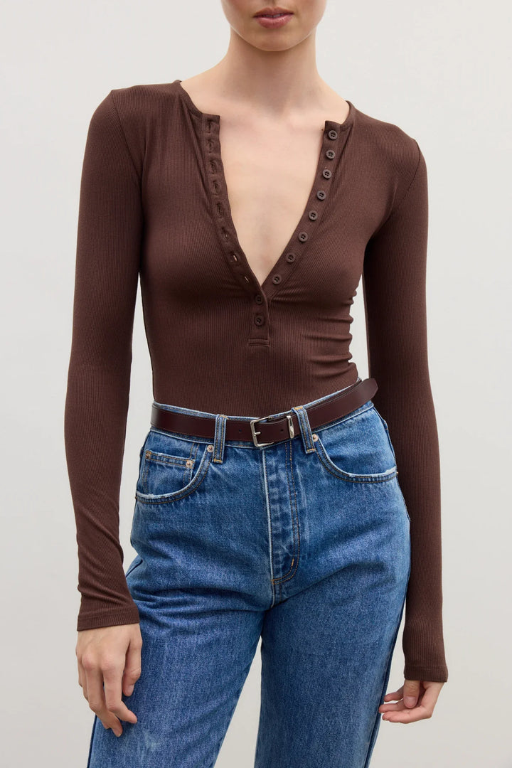 BAYSE BRAND Womens Lara Bodysuit in Chocolate