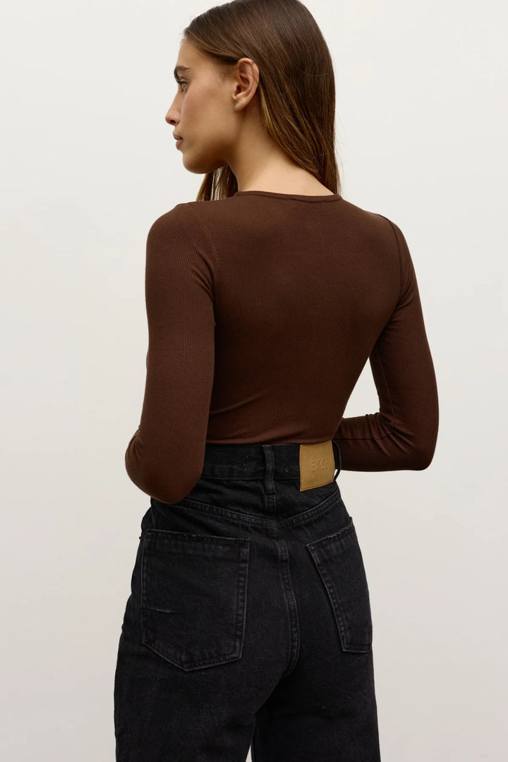 BAYSE BRAND Womens Lara Long Sleeve Bodysuit in Espresso