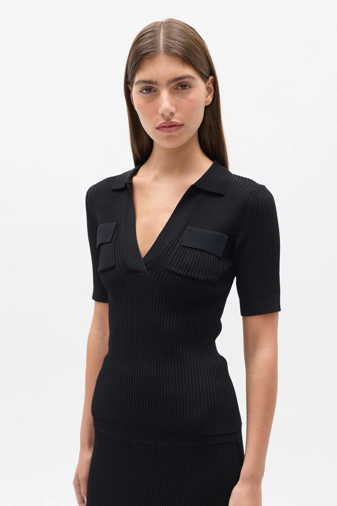 BAYSE BRAND Womens Miranda Knit Polo in Black