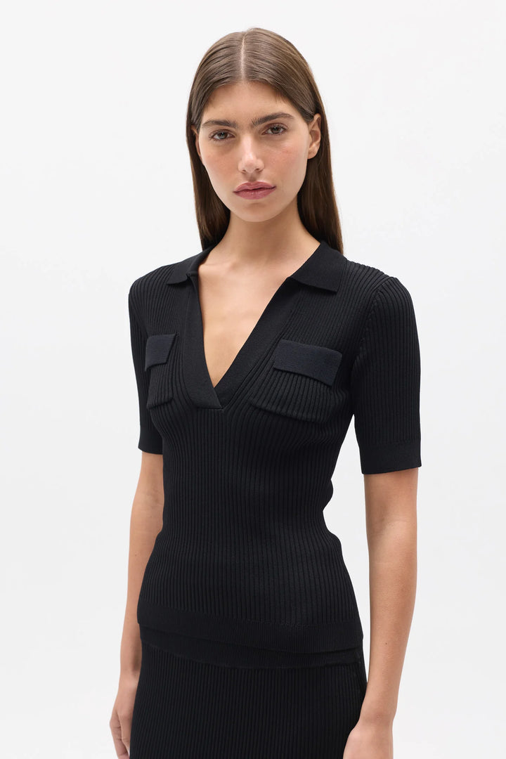 BAYSE BRAND Womens Miranda Knit Polo in Black