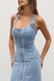 BAYSE BRAND Womens Sabine Denim Dress Oakland Blue