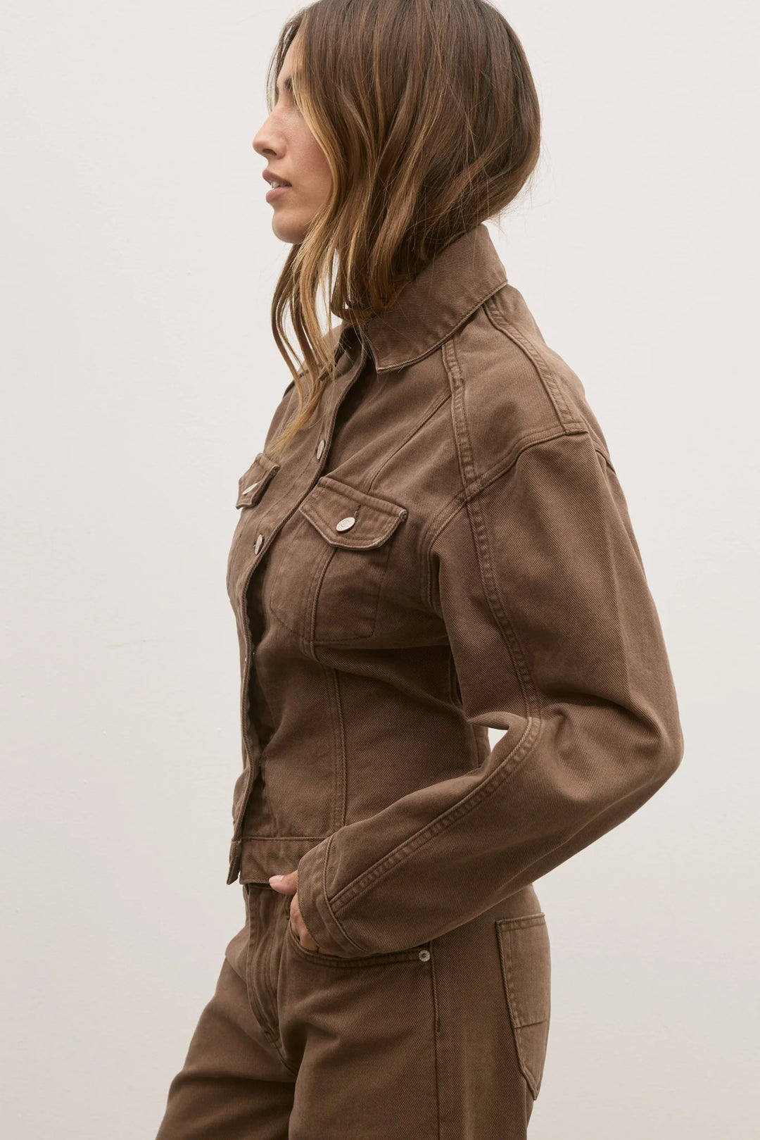 Pre Order BAYSE BRAND Womens Violet Denim Jacket - Chocolate, WOMENS COATS & JACKETS, BAYSE BRAND, Elwood 101