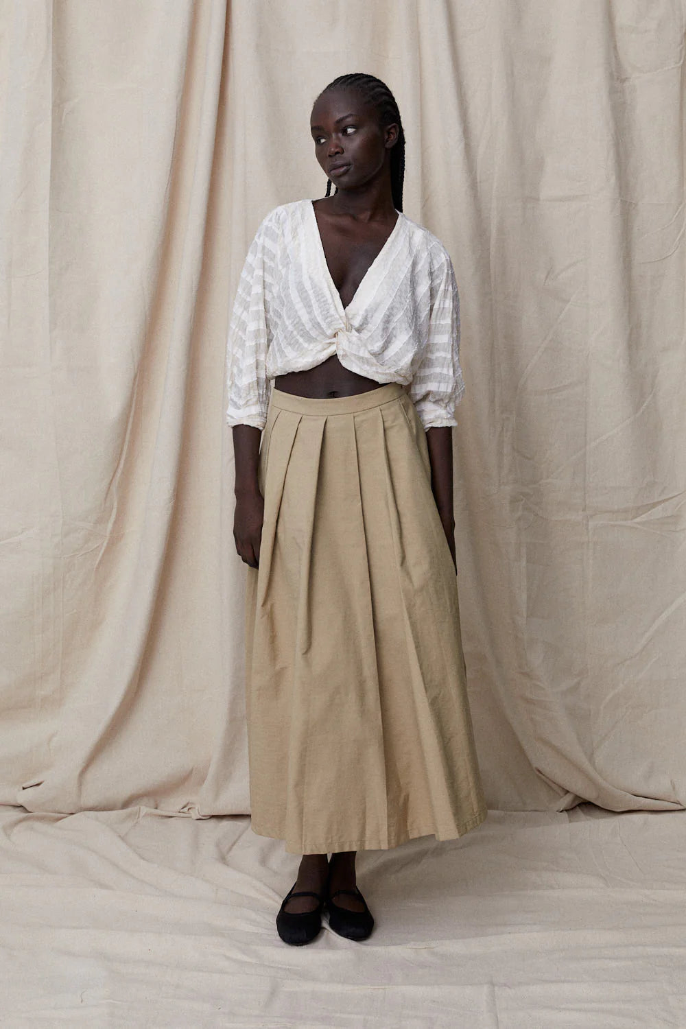 BLANCA STUDIO Womens Brooke Pleated Skirt Tan1