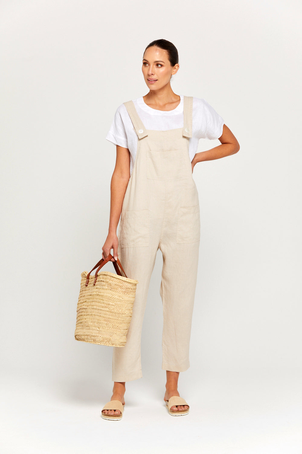 BY RIDLEY Womens Ezra Linen Jumpsuit - Ecru, WOMENS JUMPSUITS & OVERALLS, BY RIDLEY, Elwood 101