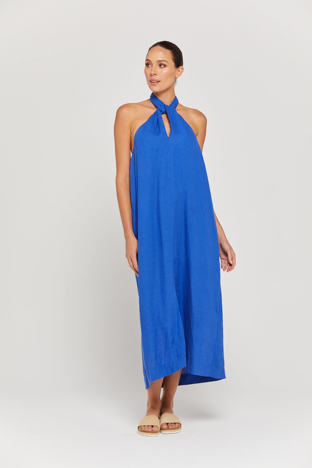 BY RIDLEY Womens Zariyah Linen Dress Royal Blue Elwood 101