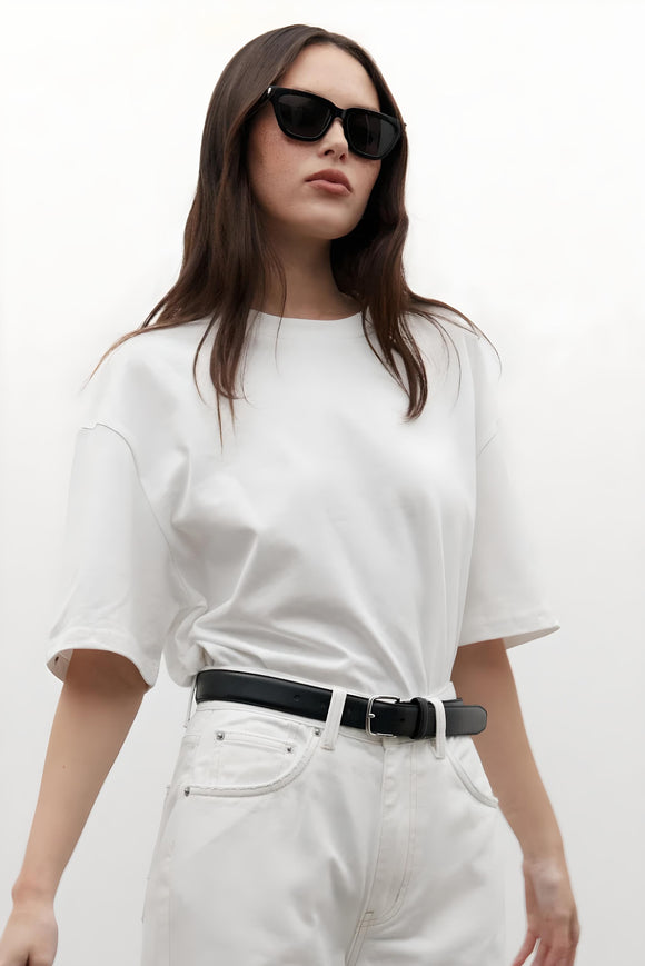BAYSE BRAND Womens Jonas Boyfriend Tee - White