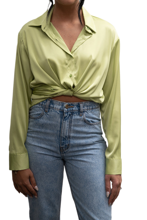 EFFIE KATS Womens Satin Wrap Shirt Chartreuse, WOMENS TOPS & SHIRTS, EFFIE KATS, Elwood 101