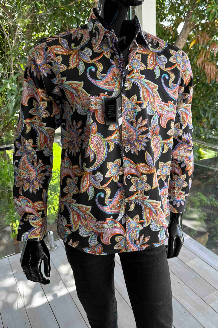 ENGLISH LAUNDRY Mens Bolton Long Sleeve Shirt in Black Paisley, MENS SHIRTS, ENGLISH LAUNDRY, Elwood 101